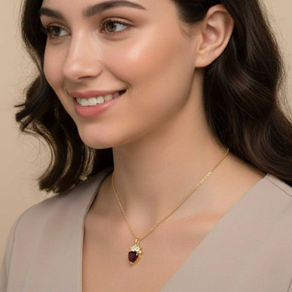 Golden Red Heart Crown Pendant