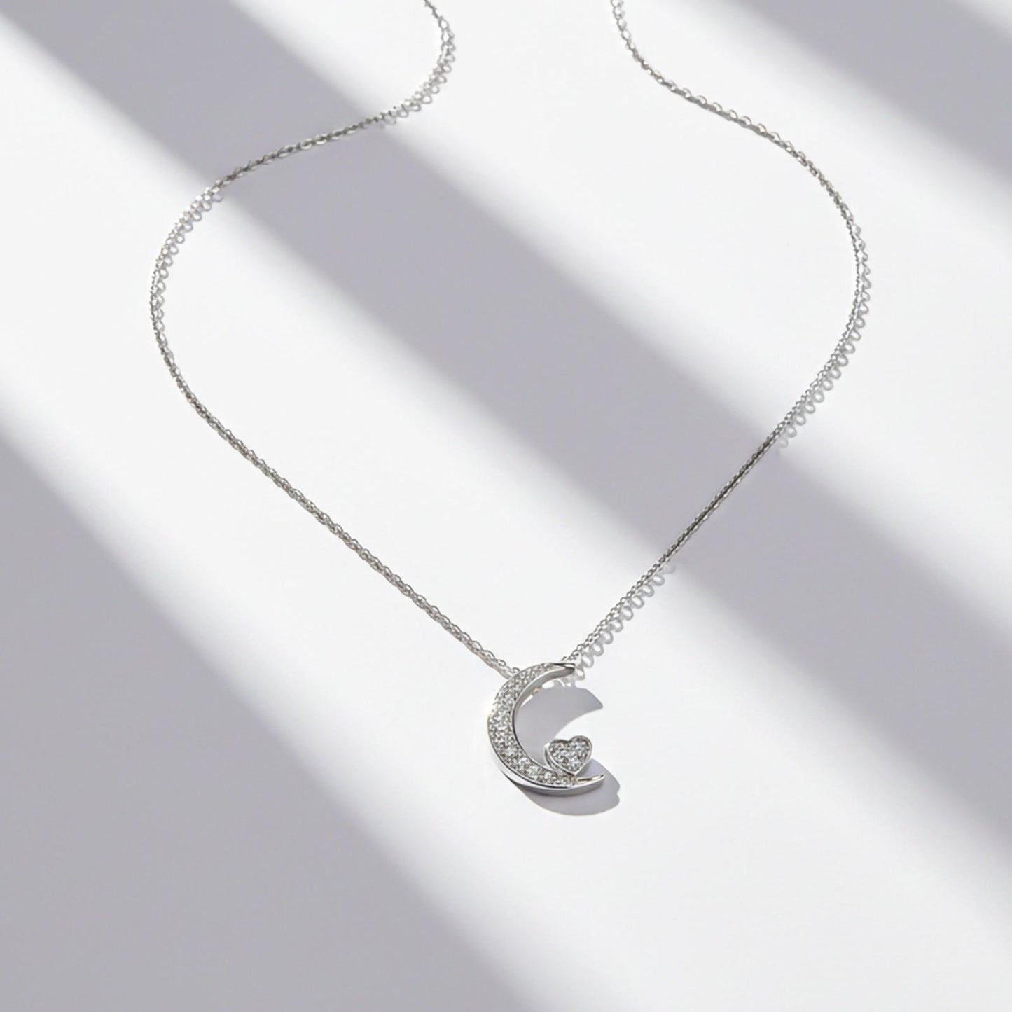 Silver Moon to Heart Necklace