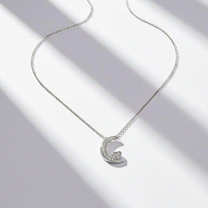 Silver Moon to Heart Necklace