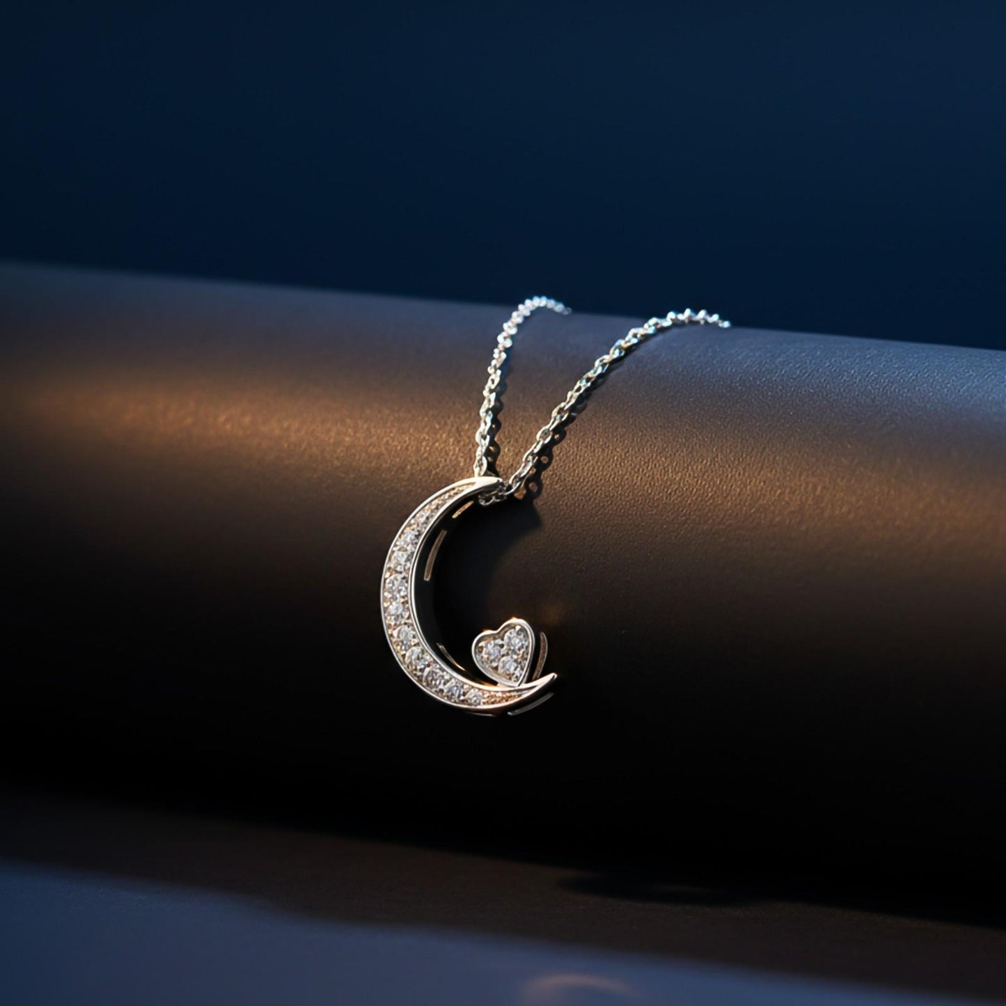Silver Moon to Heart Necklace