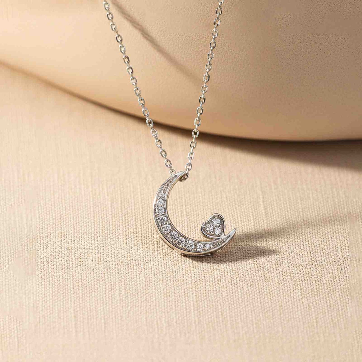 Silver Moon to Heart Necklace