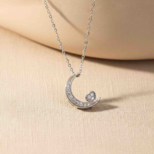Silver Moon to Heart Necklace