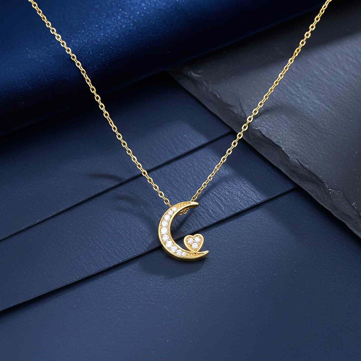 Golden Moon to Heart Necklace