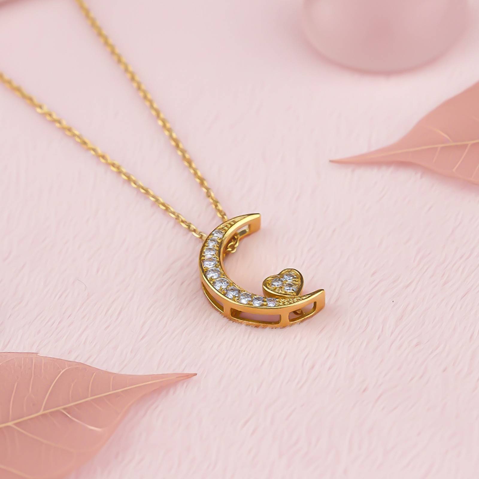 Golden Moon to Heart Necklace