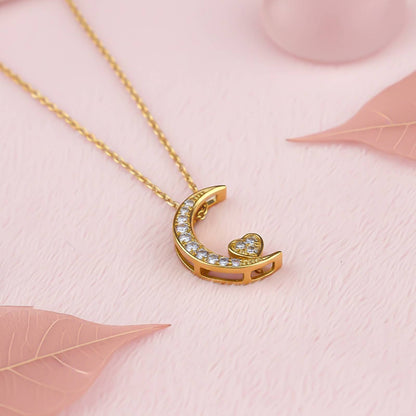 Golden Moon to Heart Necklace