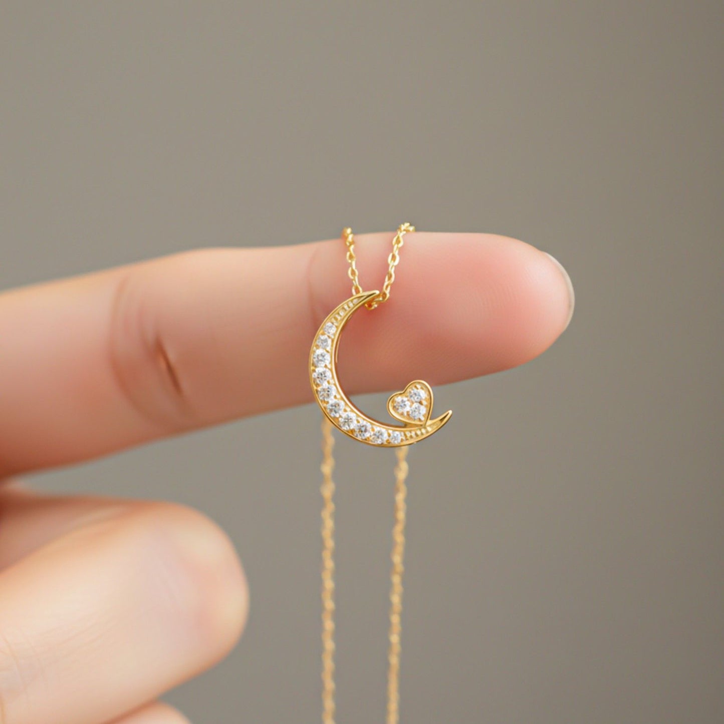 Golden Moon to Heart Necklace