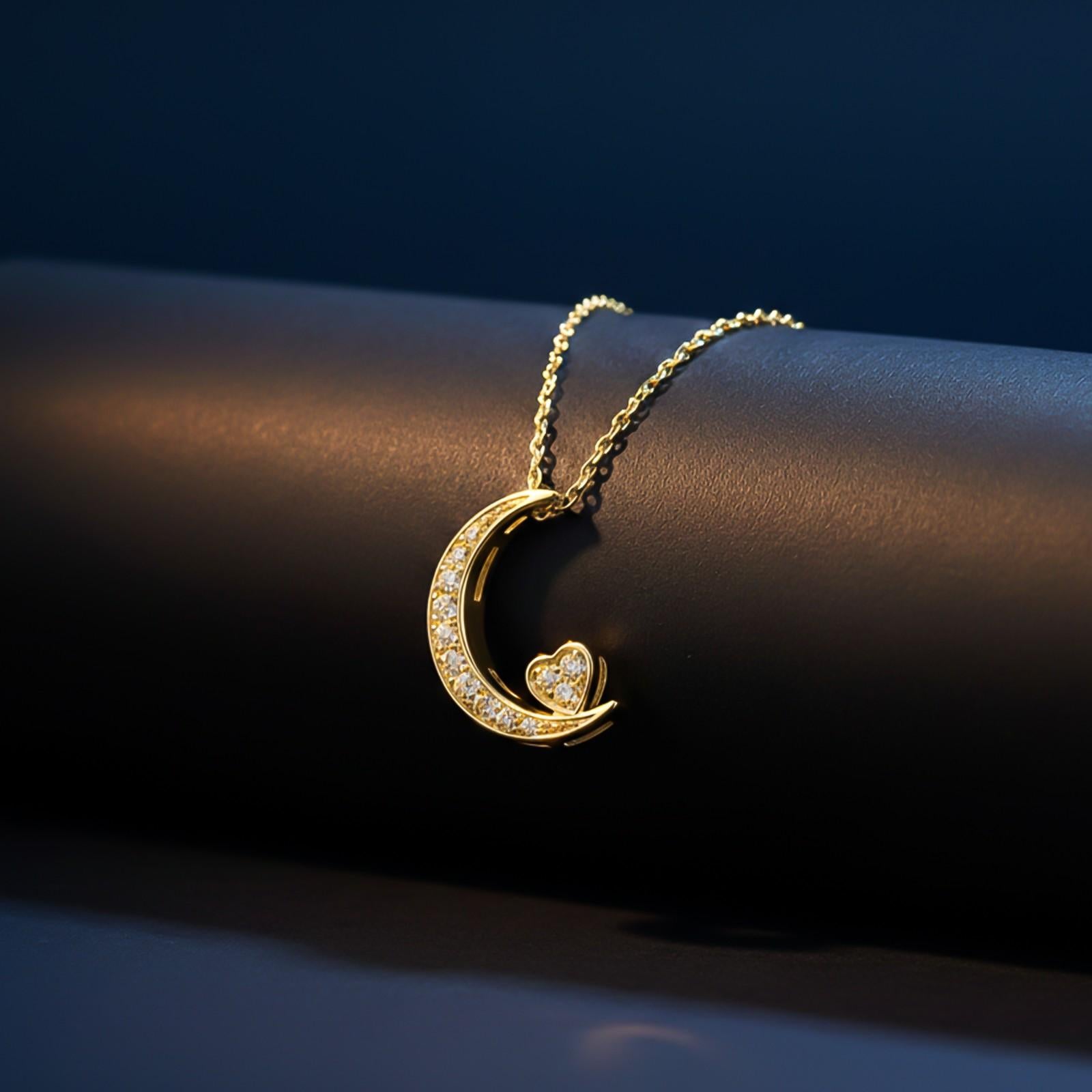 Golden Moon to Heart Necklace