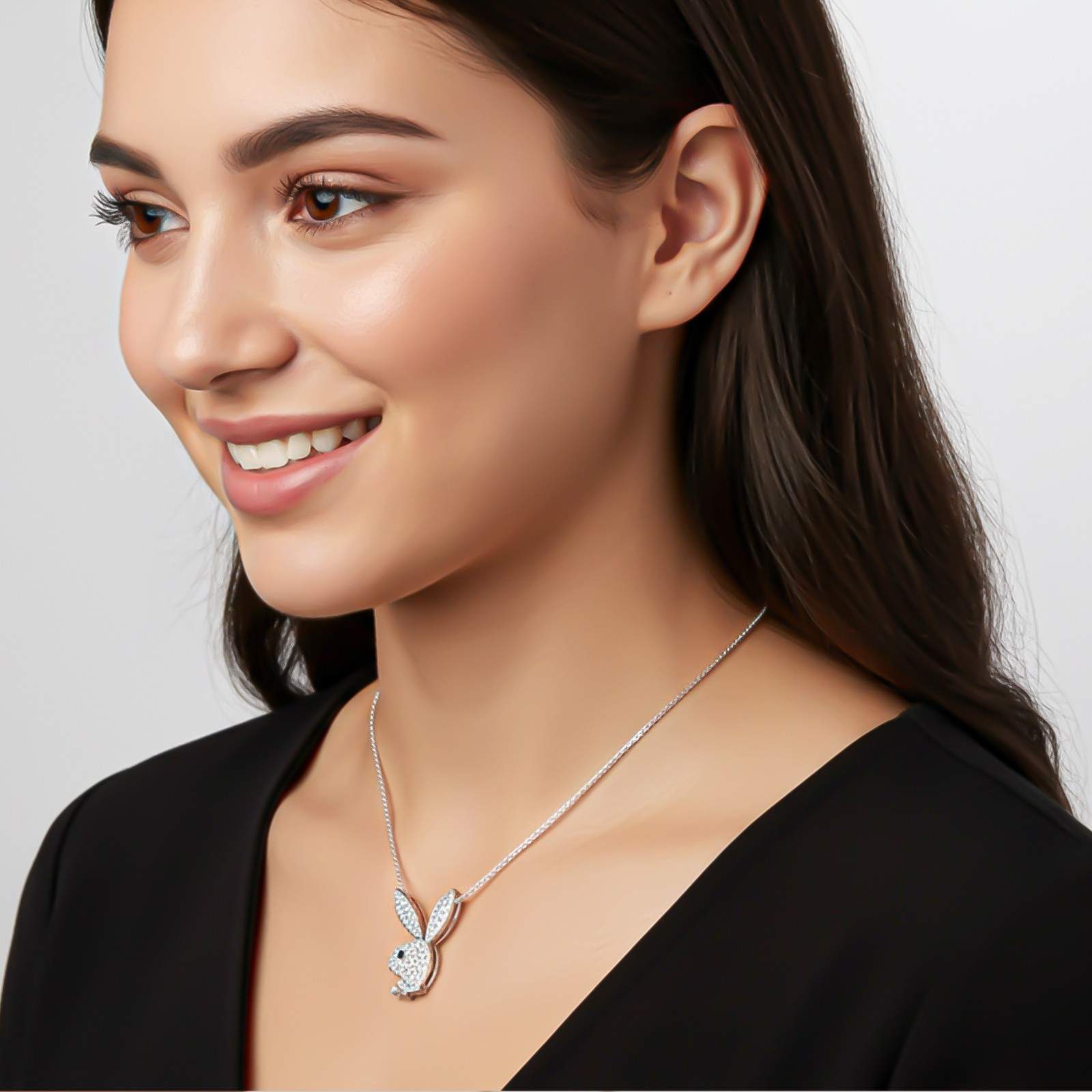 Silver CZ Bunny Charm Pendant