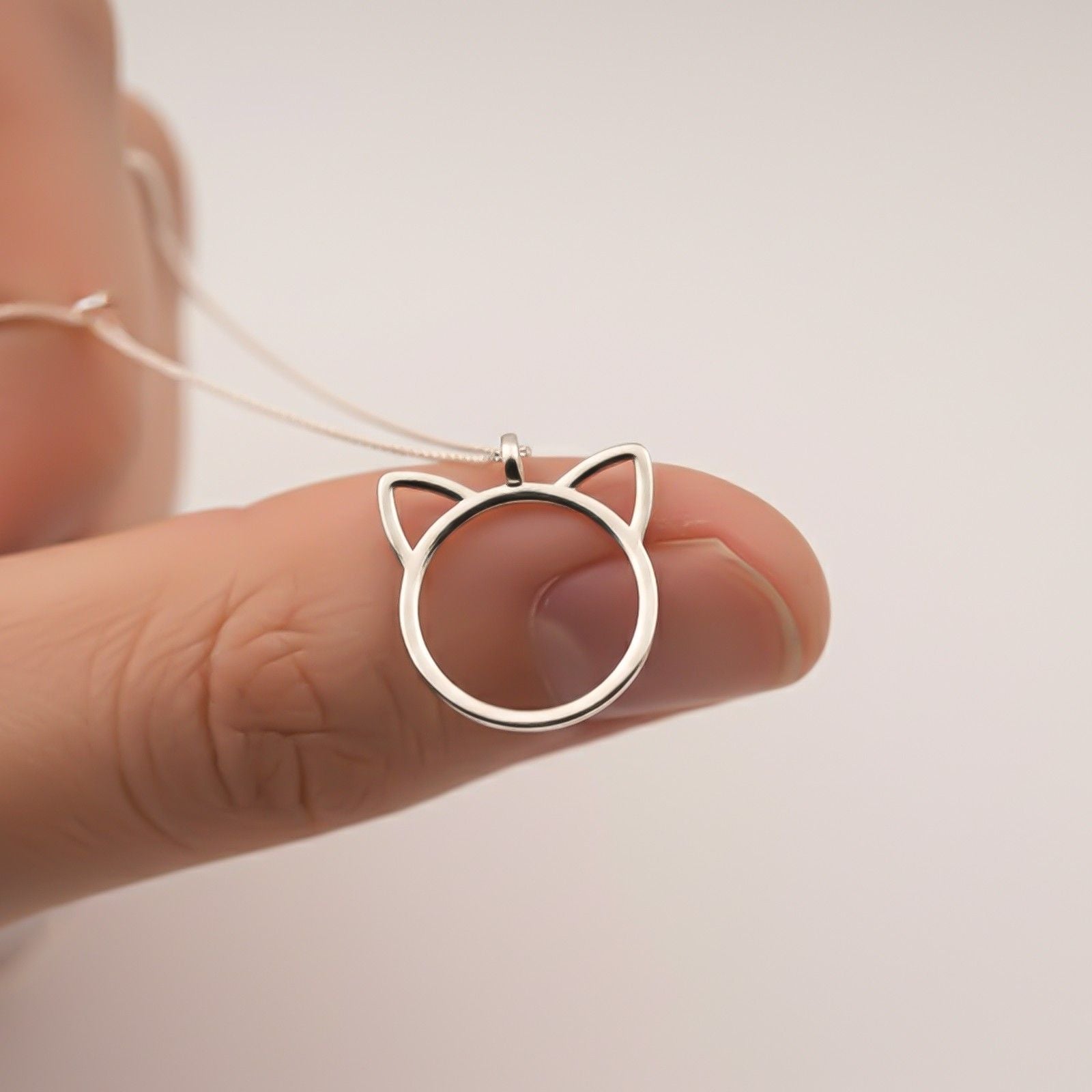 Silver Minimal Cat Ear Outline Pendant