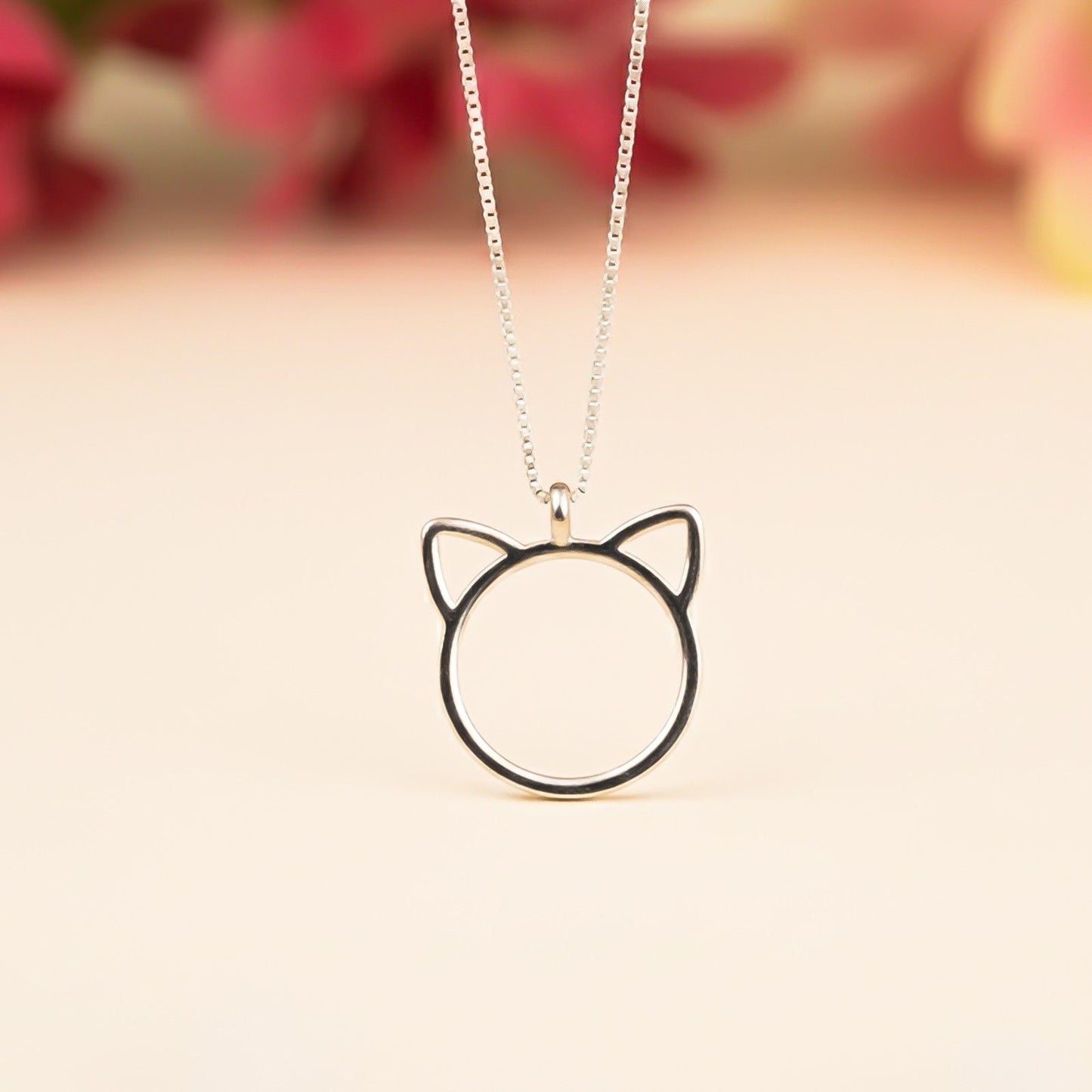 Silver Minimal Cat Ear Outline Pendant