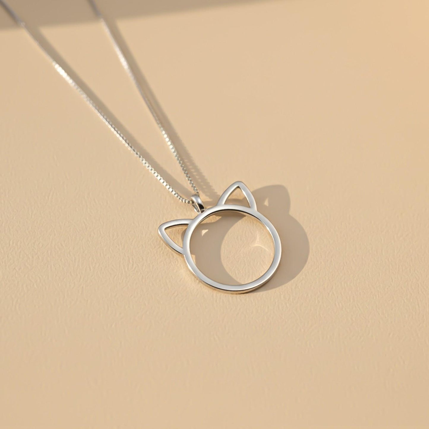 Silver Minimal Cat Ear Outline Pendant