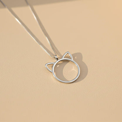Silver Minimal Cat Ear Outline Pendant