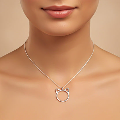 Silver Minimal Cat Ear Outline Pendant