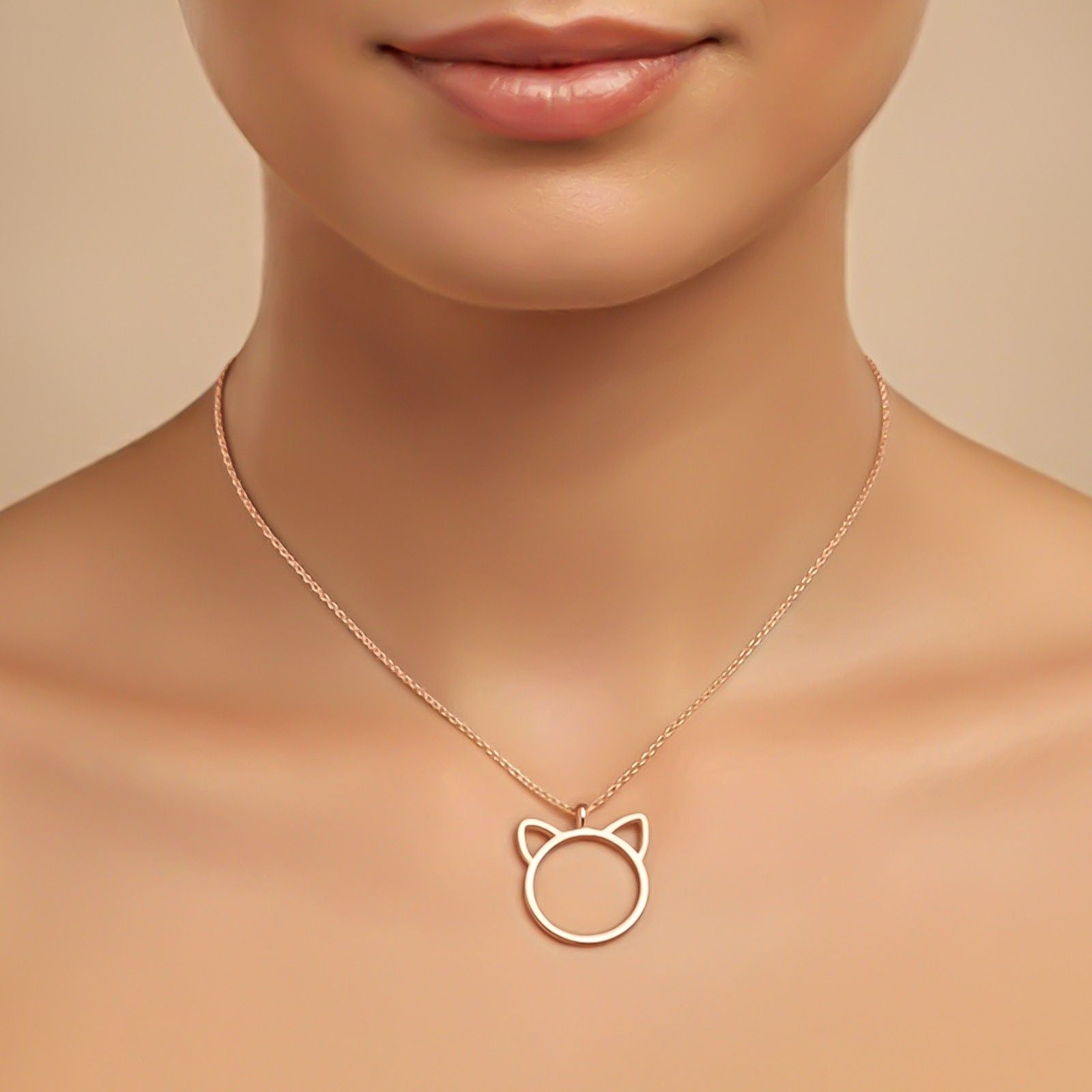 Silver Minimal Cat Ear Outline Pendant