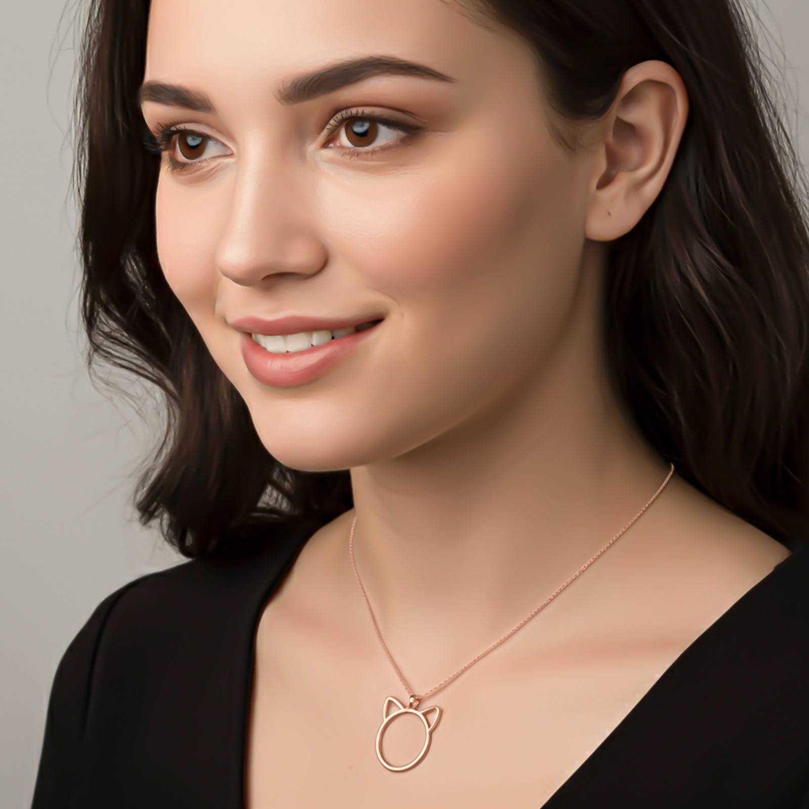 Silver Minimal Cat Ear Outline Pendant