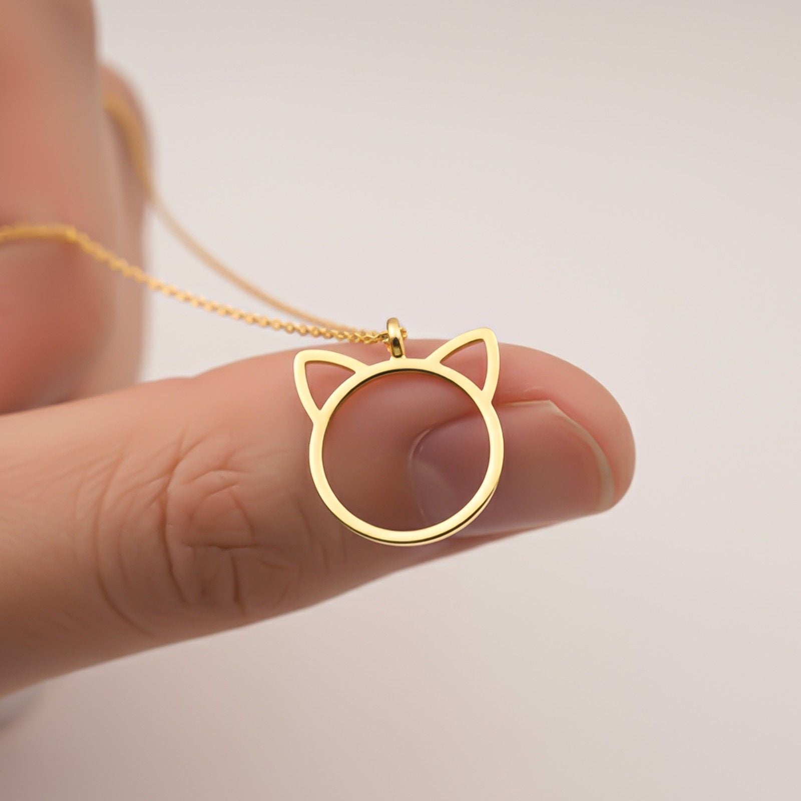 Silver Minimal Cat Ear Outline Pendant