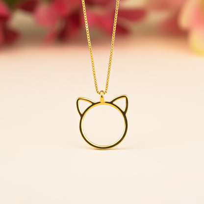 Silver Minimal Cat Ear Outline Pendant