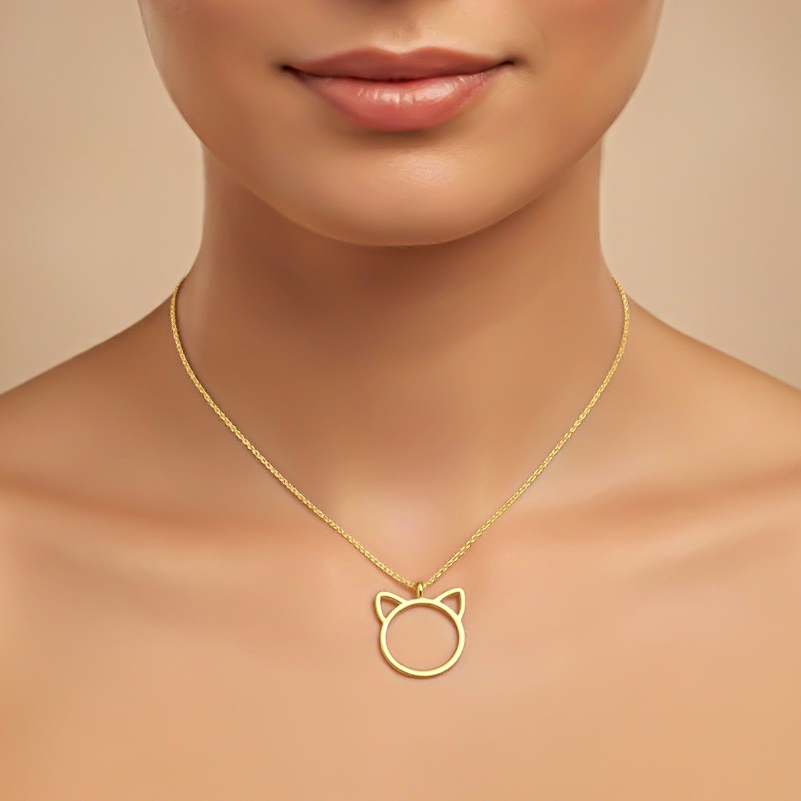 Silver Minimal Cat Ear Outline Pendant