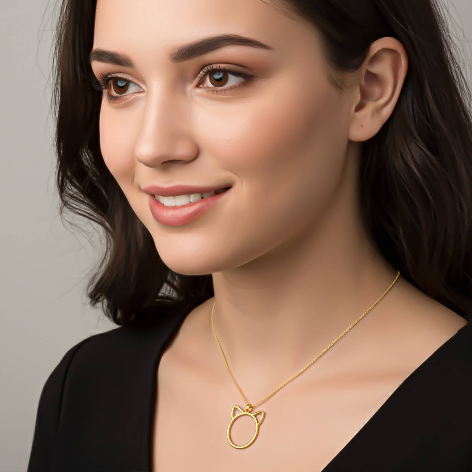 Silver Minimal Cat Ear Outline Pendant