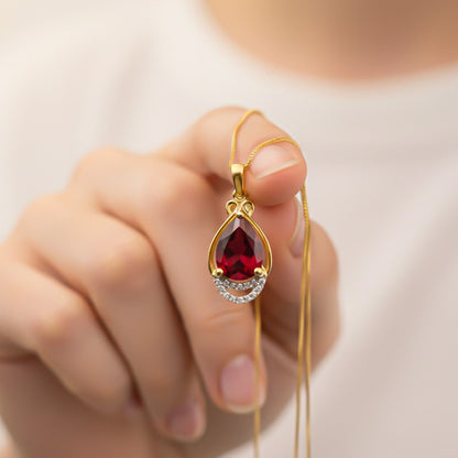 Silver Teardrop Ruby Pendant with CZ Curve