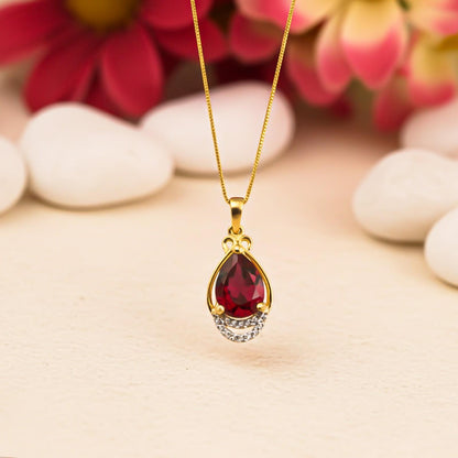 Silver Teardrop Ruby Pendant with CZ Curve