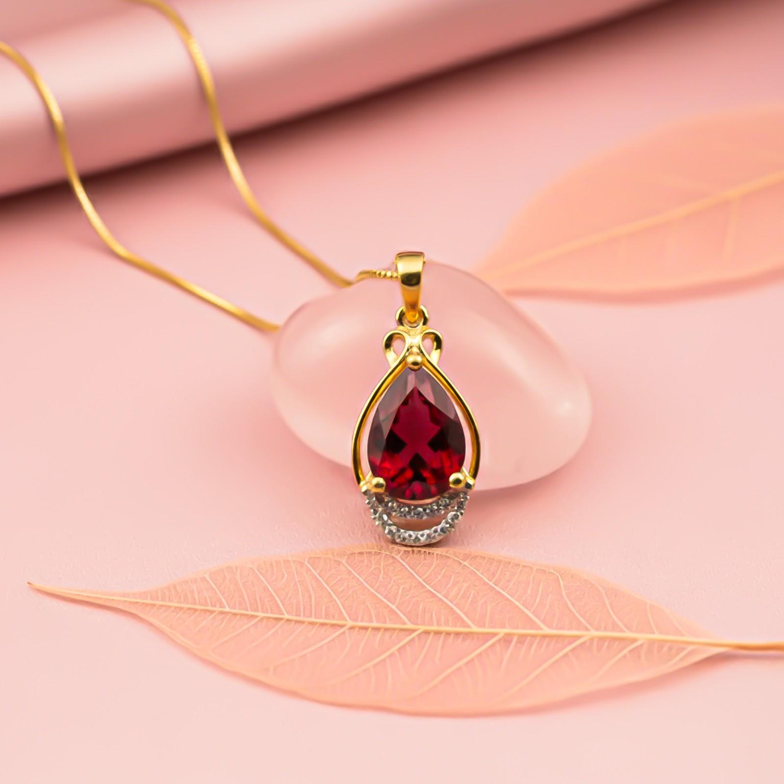 Silver Teardrop Ruby Pendant with CZ Curve