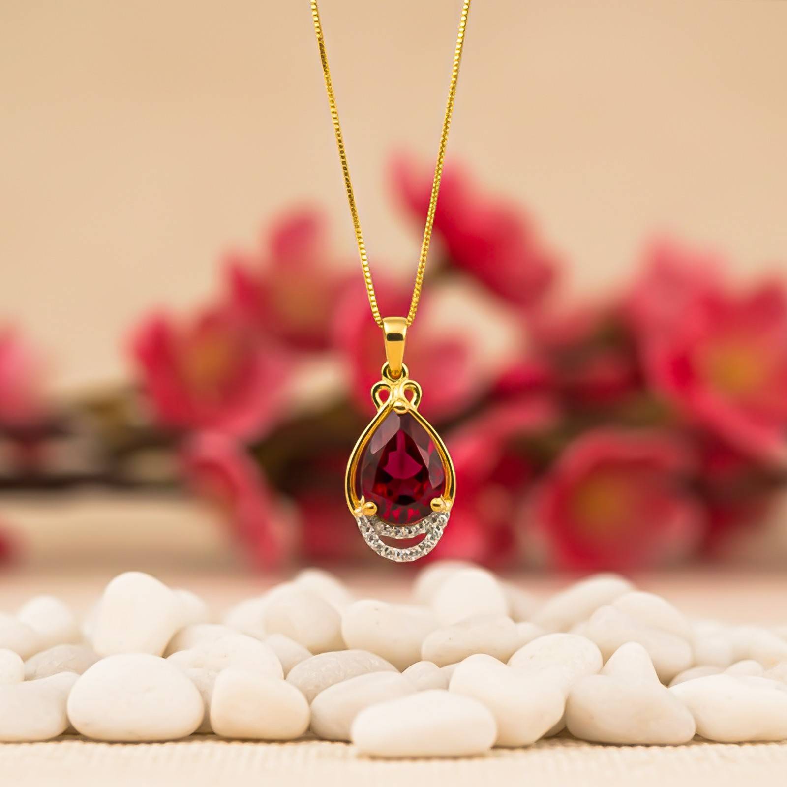 Silver Teardrop Ruby Pendant with CZ Curve