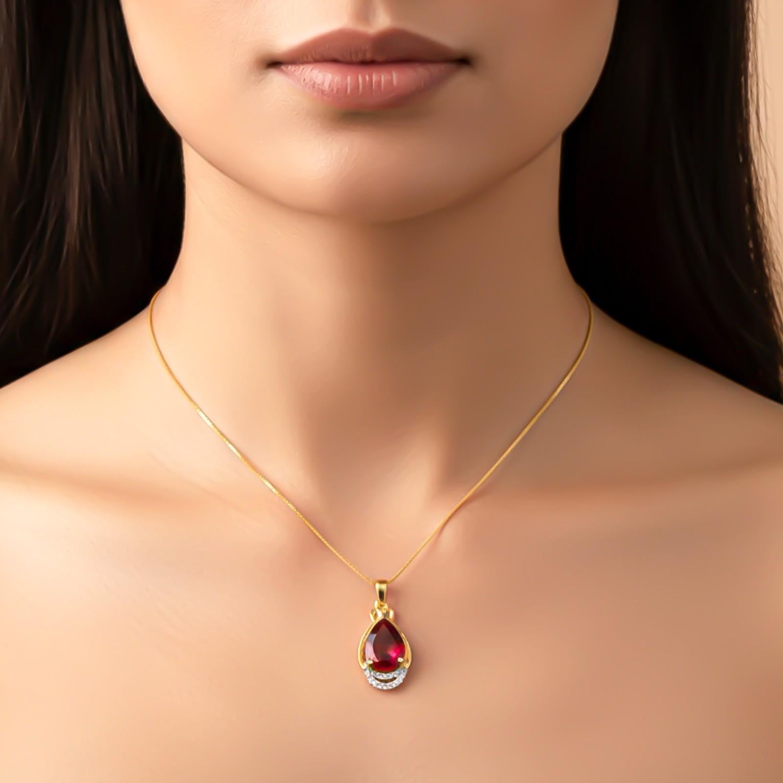 Silver Teardrop Ruby Pendant with CZ Curve