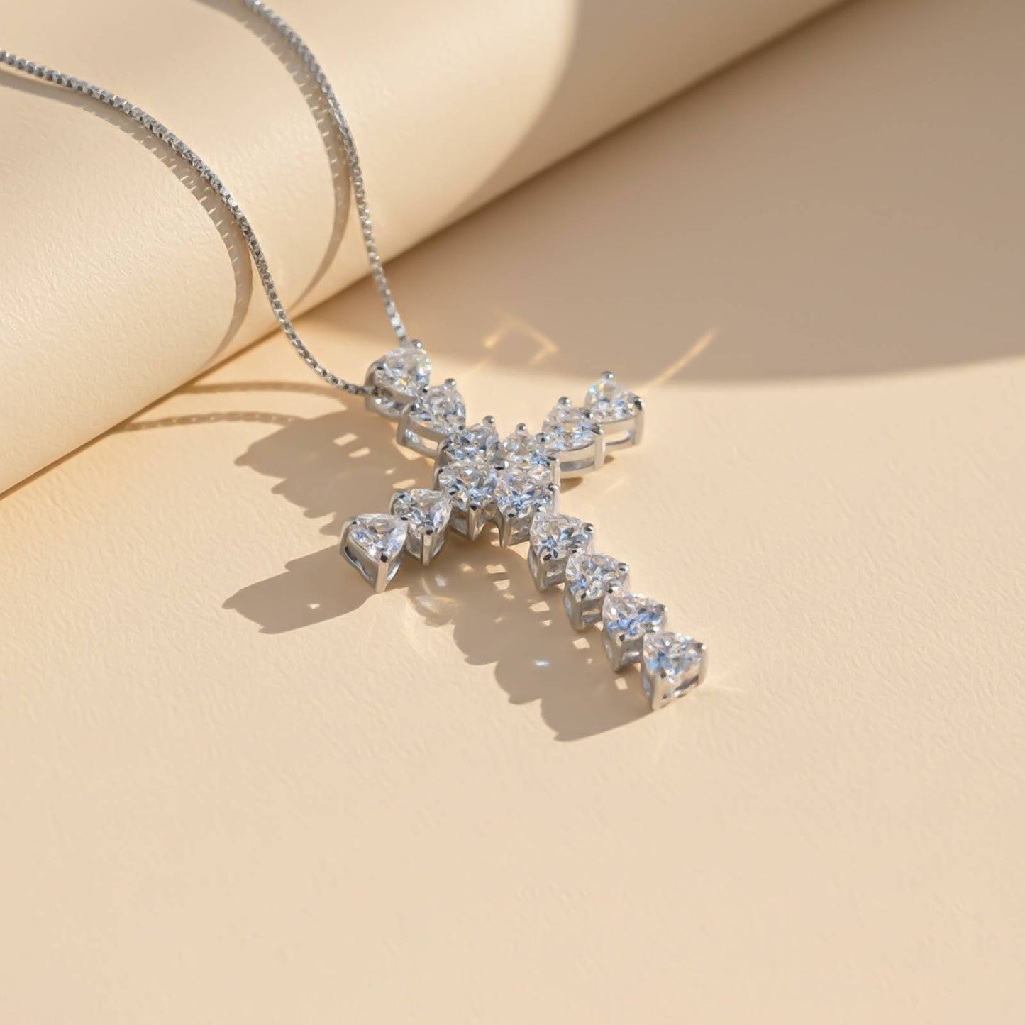 Silver Heart Cut CZ Cross Pendant