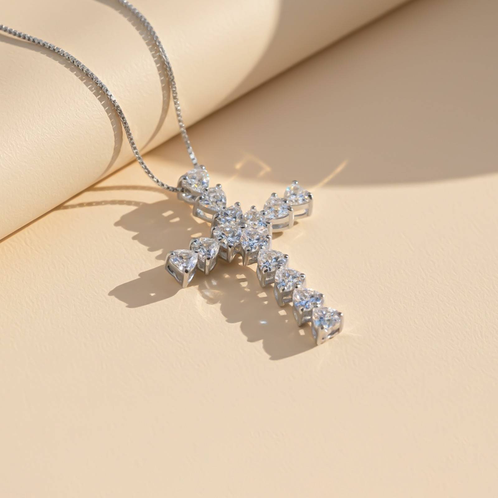 Silver Heart Cut CZ Cross Pendant