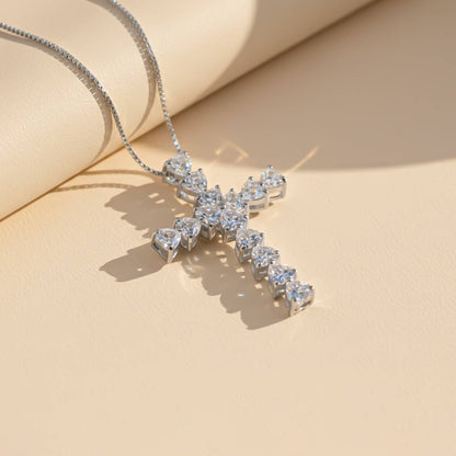 Silver Heart Cut CZ Cross Pendant