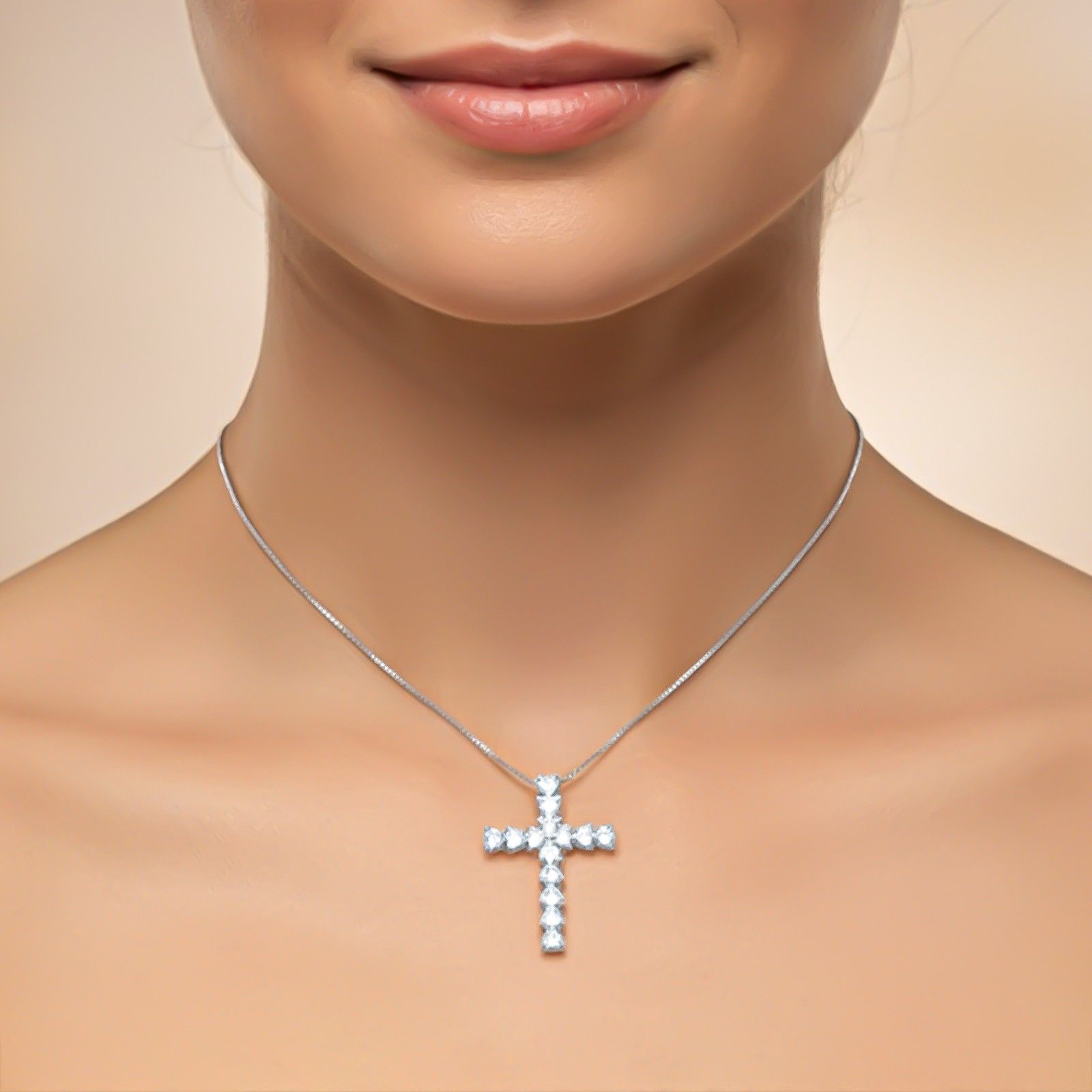 Silver Heart Cut CZ Cross Pendant
