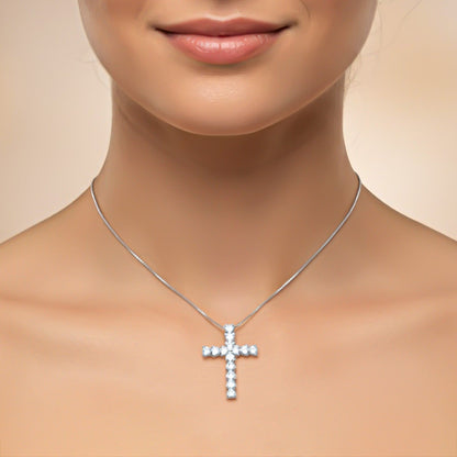 Silver Heart Cut CZ Cross Pendant