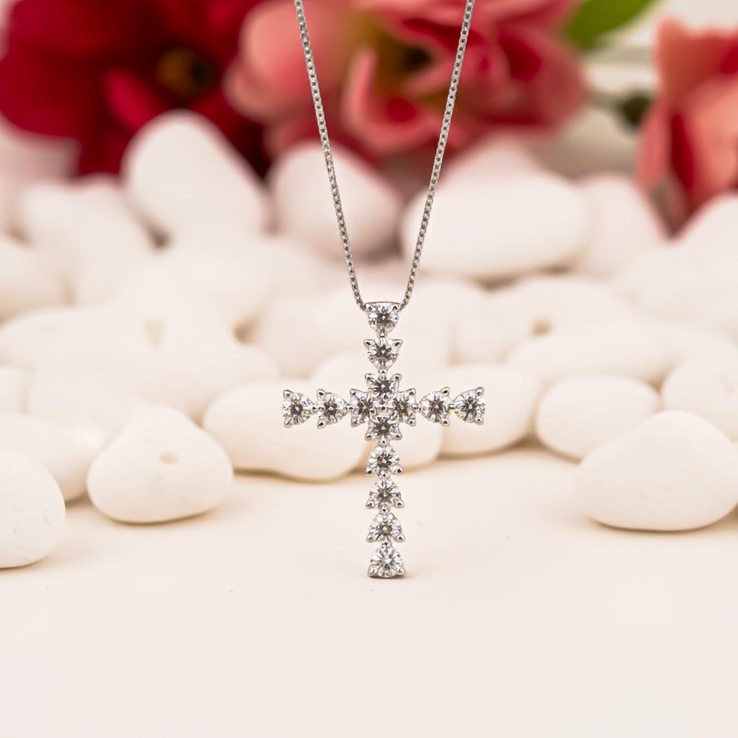 Silver Heart Cut CZ Cross Pendant