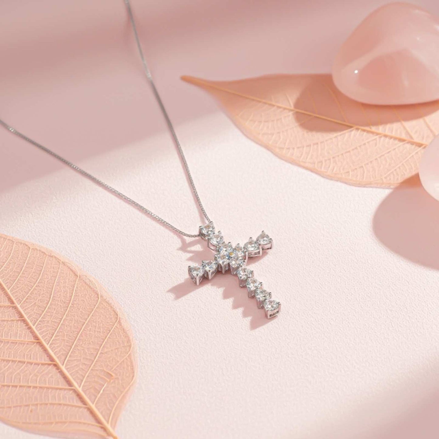Silver Heart Cut CZ Cross Pendant