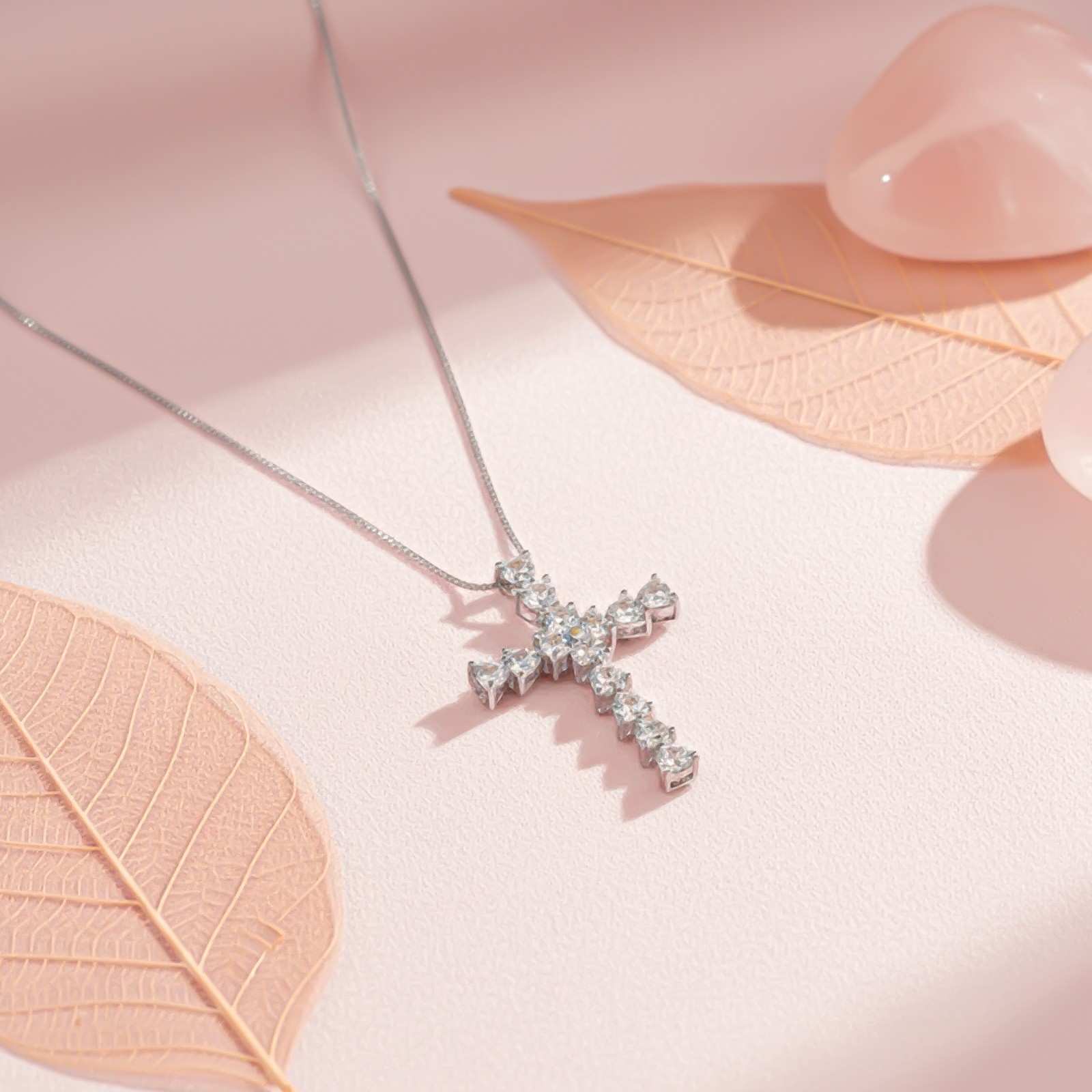Silver Heart Cut CZ Cross Pendant