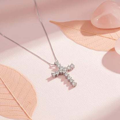 Silver Heart Cut CZ Cross Pendant
