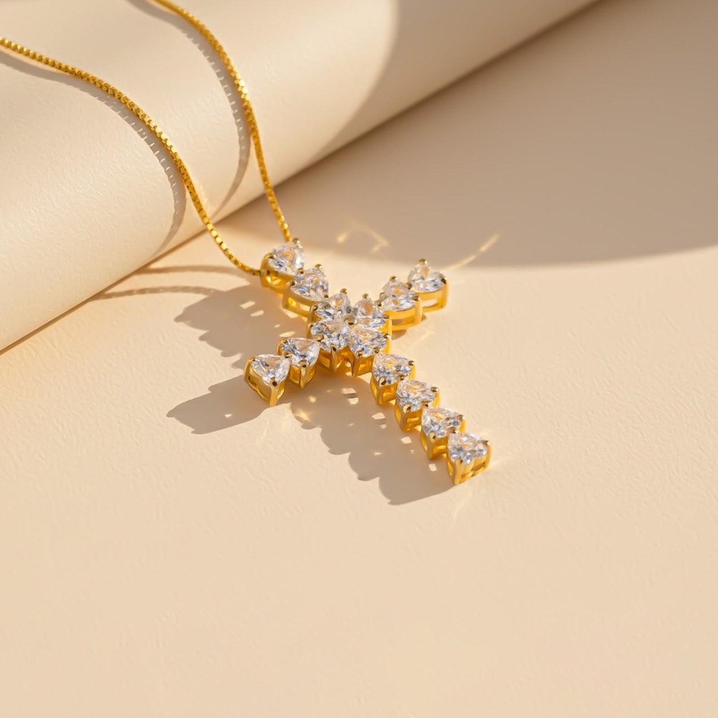 Silver Heart Cut CZ Cross Pendant