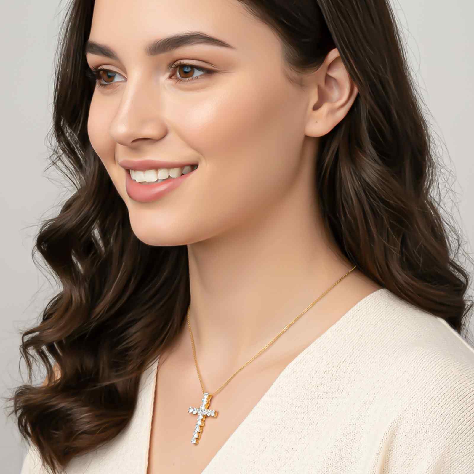 Silver Heart Cut CZ Cross Pendant
