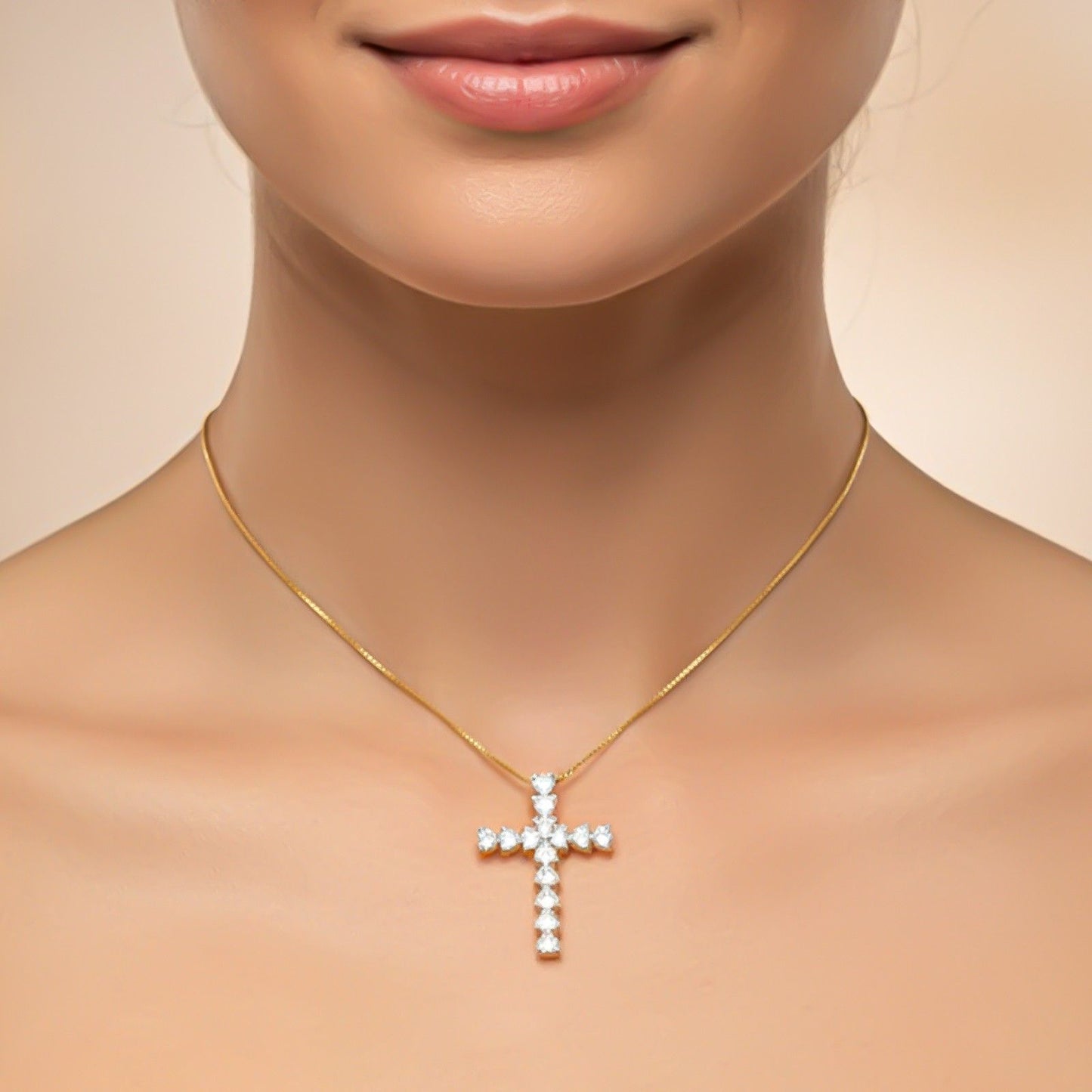 Silver Heart Cut CZ Cross Pendant