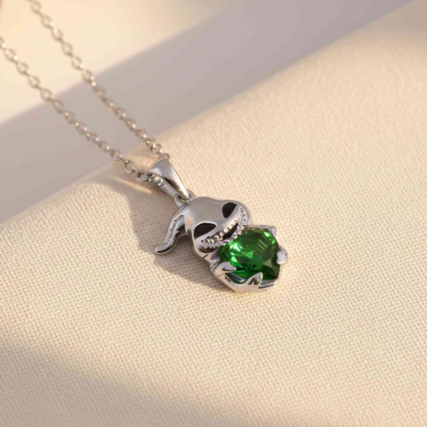 Silver Bunny Charm Green Emerald Pendant