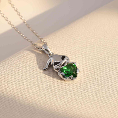 Silver Bunny Charm Green Emerald Pendant