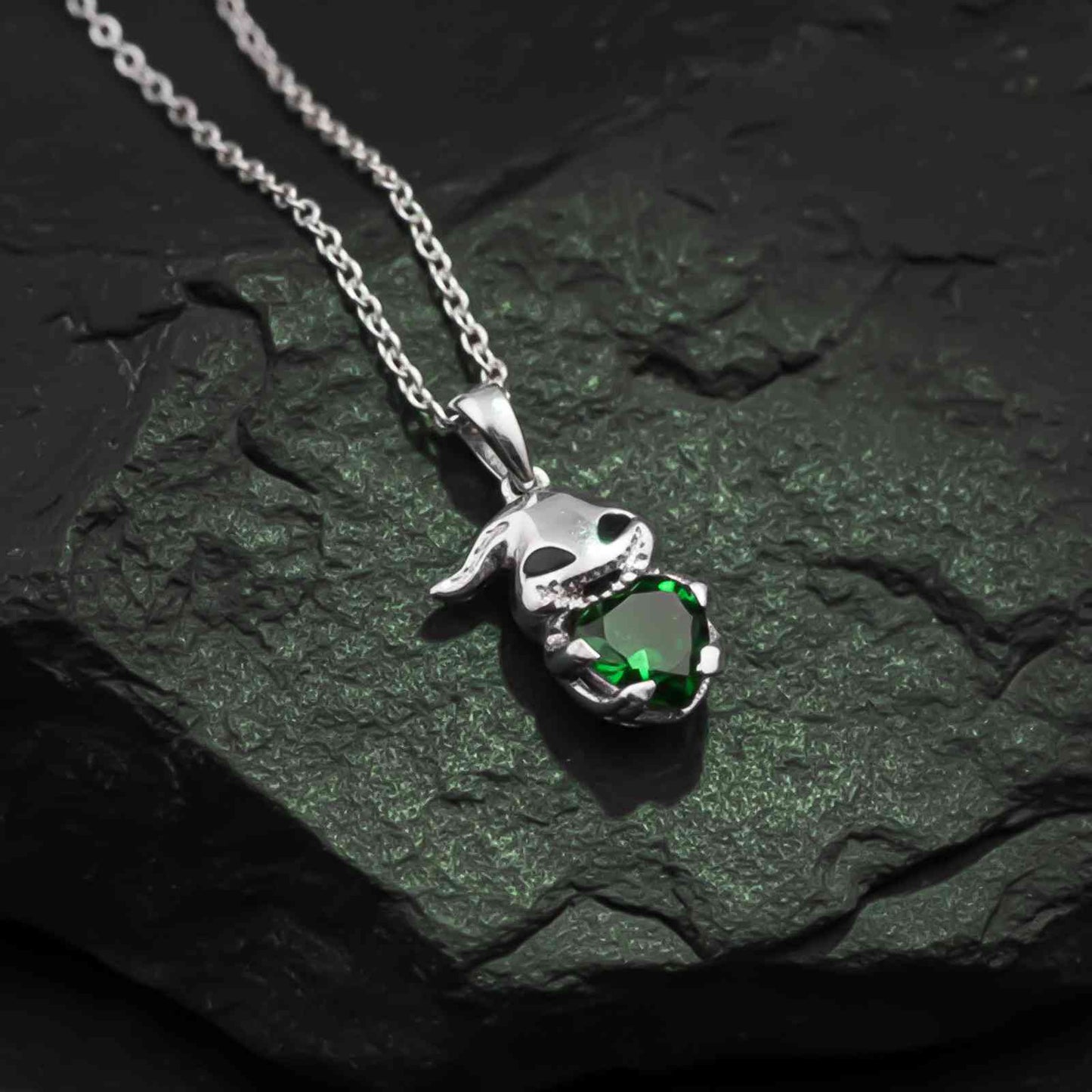 Silver Bunny Charm Green Emerald Pendant