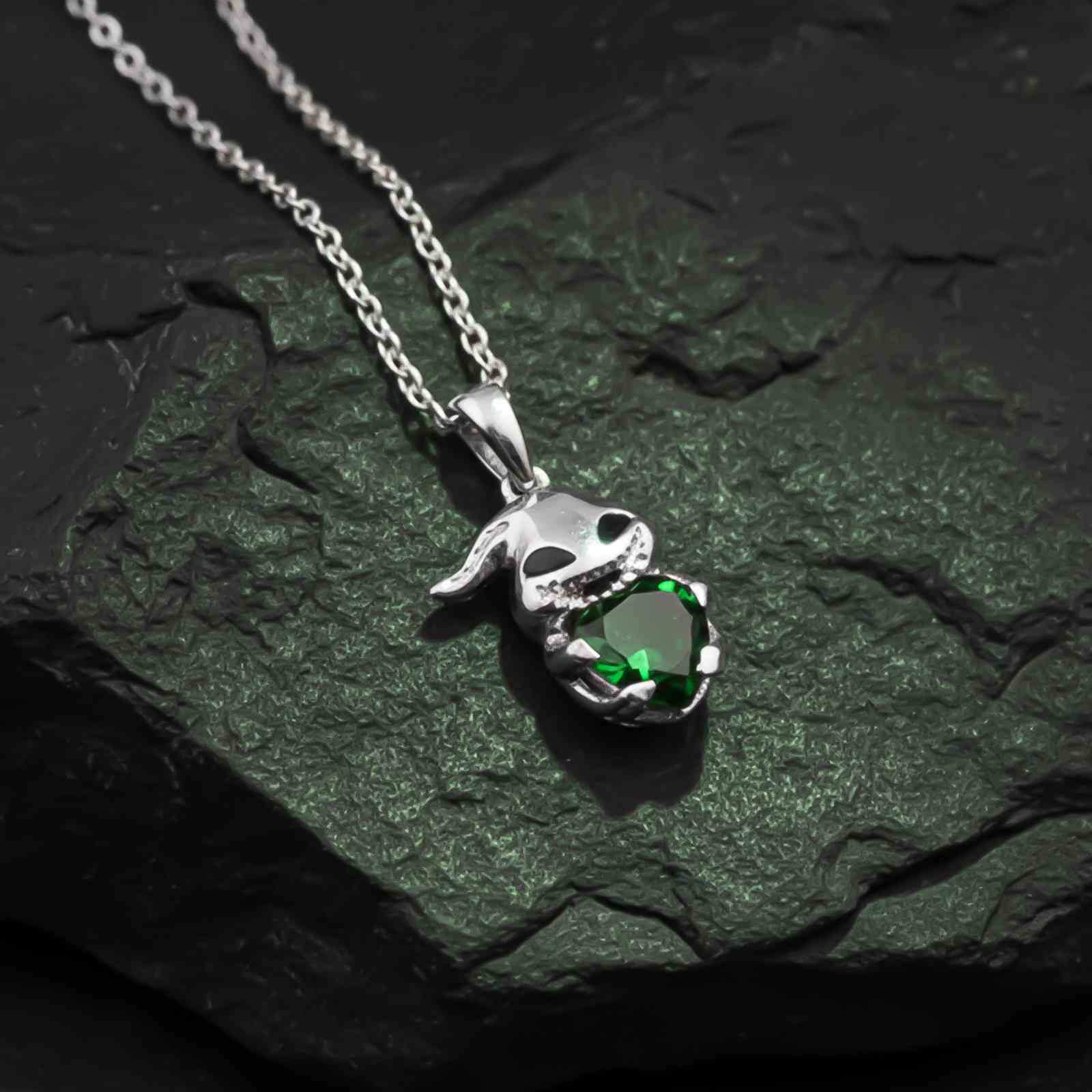 Silver Bunny Charm Green Emerald Pendant
