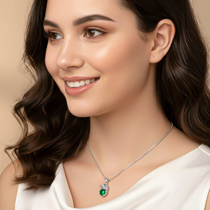 Silver Bunny Charm Green Emerald Pendant
