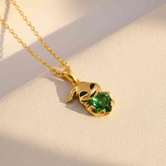 Silver Bunny Charm Green Emerald Pendant