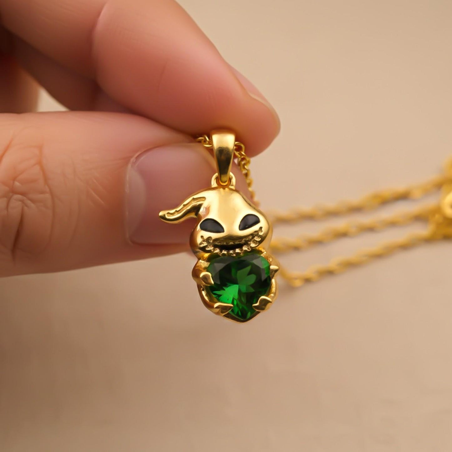 Silver Bunny Charm Green Emerald Pendant