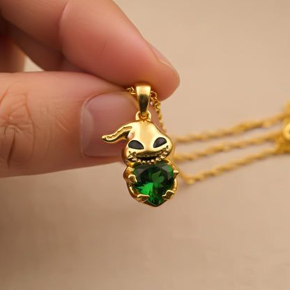 Silver Bunny Charm Green Emerald Pendant