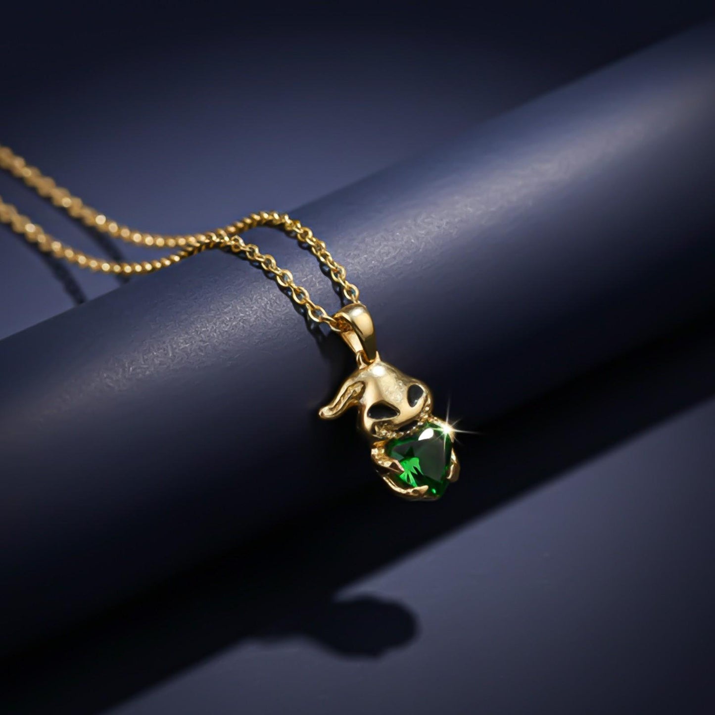 Silver Bunny Charm Green Emerald Pendant
