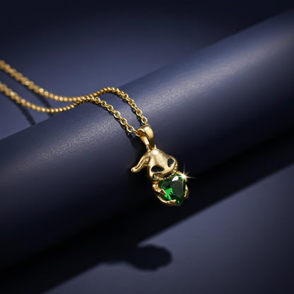 Silver Bunny Charm Green Emerald Pendant